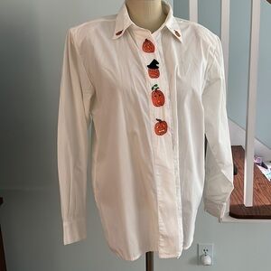 Vintage Peter Martin Halloween Embroidered Pumpkin Shirt Size 10